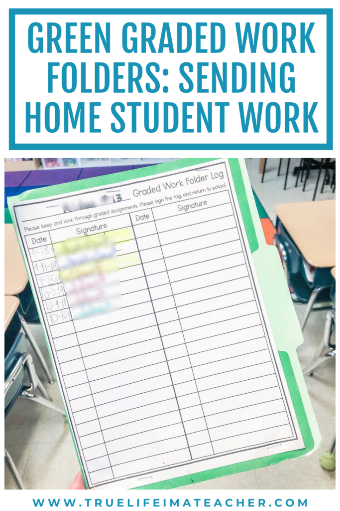 Easily organize and manage sending home graded and ungraded student work with a green graded work folder for each student.