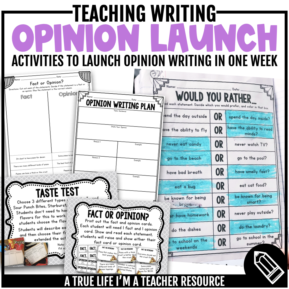 Looking for resources to help your students understand the difference between a fact and an opinion? Or perhaps you want your students to learn how to form and state an opinion before beginning to write an opinion piece. Opinion Writing Launch Activities are hands-on, engaging, and your students will LOVE them!